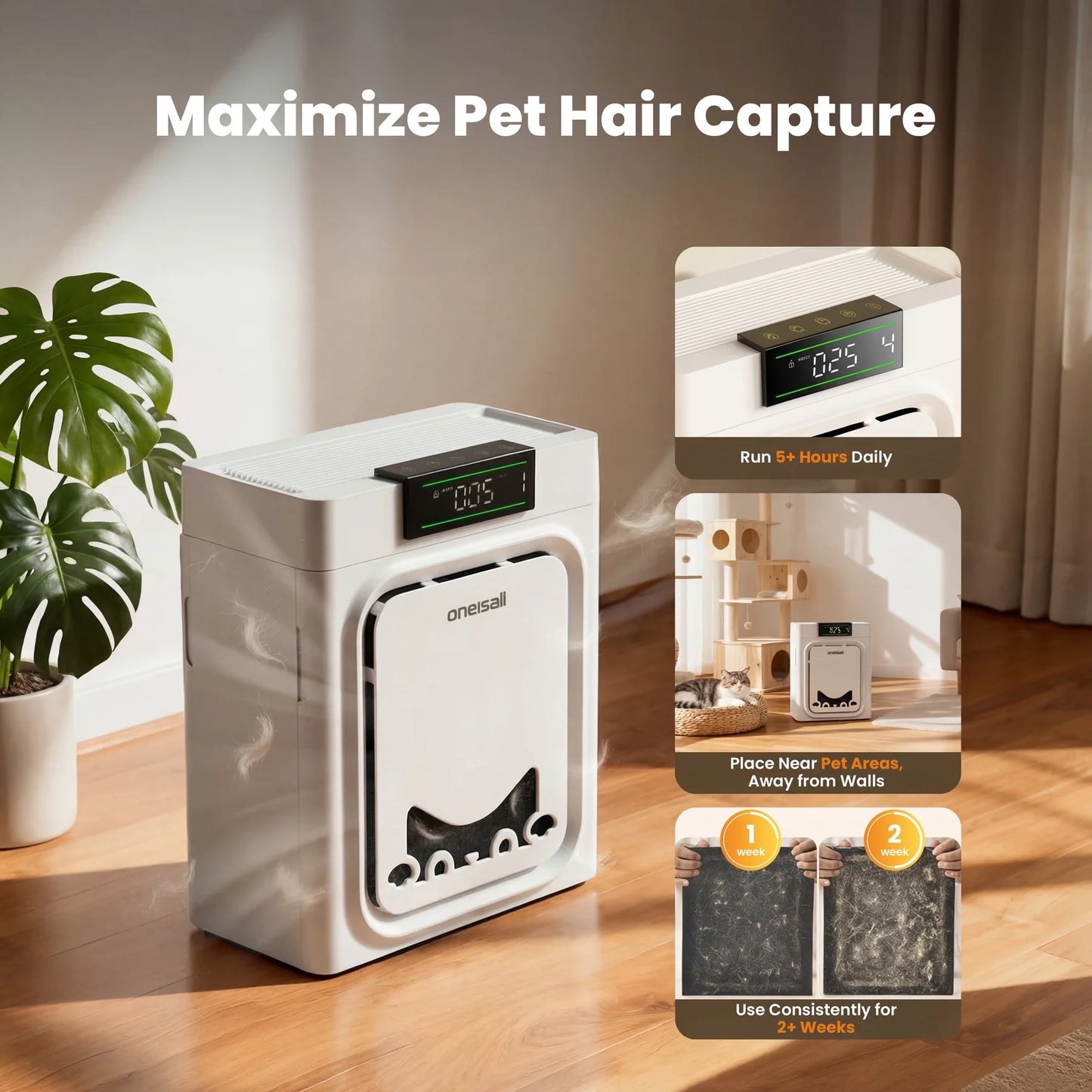 Keffios Air Purifier for Homes with Pets, Dual-Side Intake