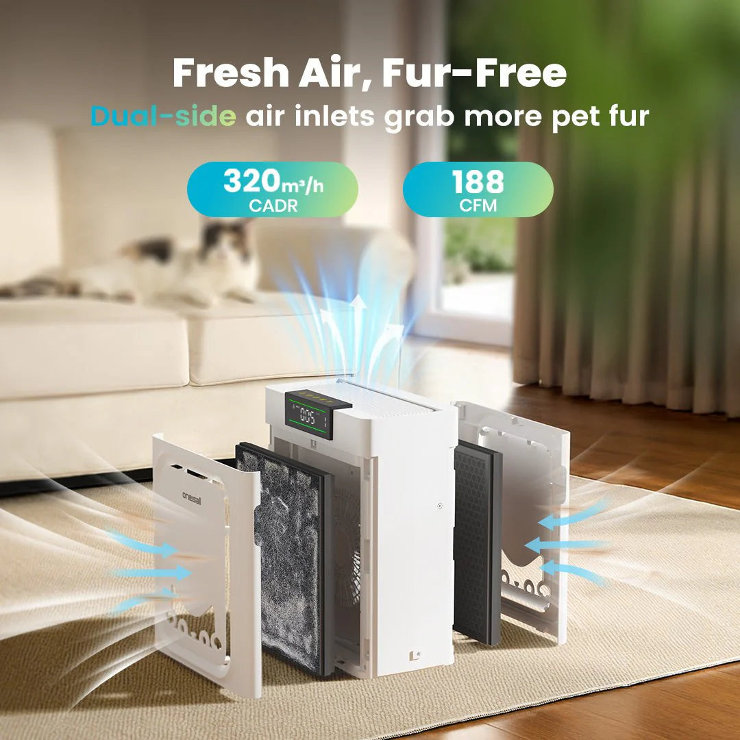 Keffios Air Purifier for Homes with Pets, Dual-Side Intake